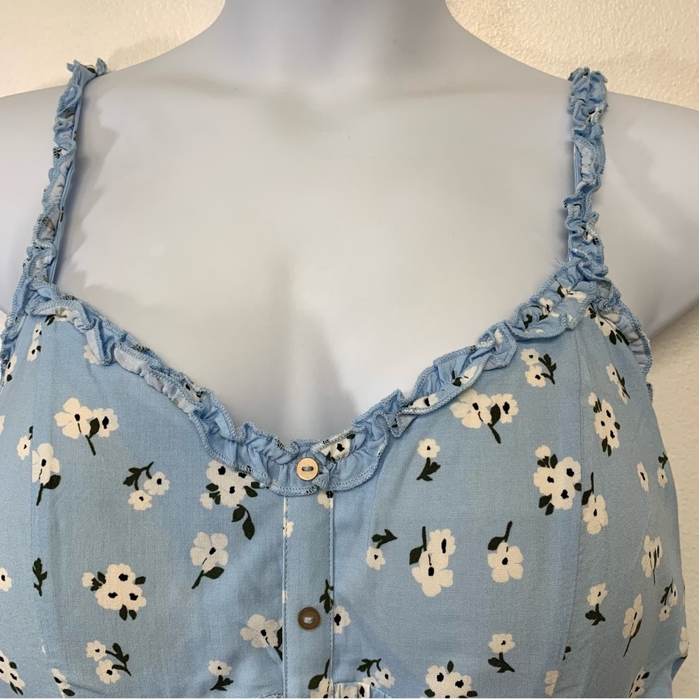 No Boundries Y2K Babydoll Tank Cami Junior 2X Blue Floral Ruffle Feminine Retro - Picture 2 of 10